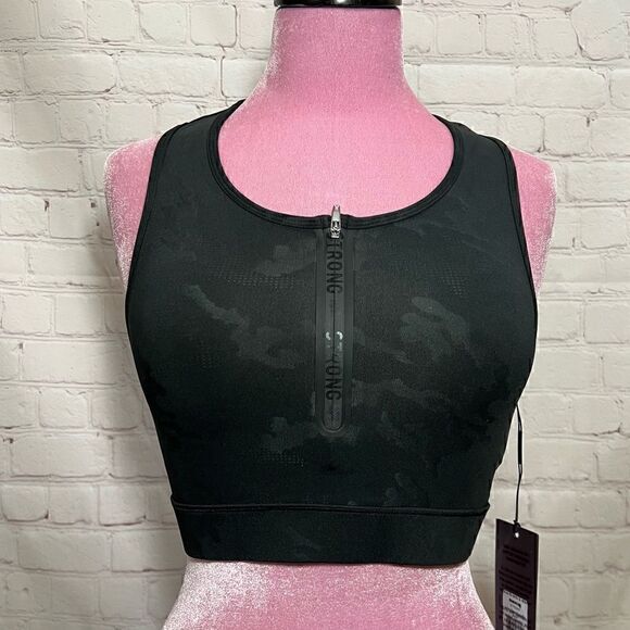 ZUMBA FITNESS! Medium STRONG NATION STRONG BY ZUMBA zip up scoop sports bra nwt - Picture 2 of 8